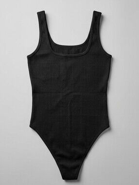 Ribbed Black Scoop Neck Bodysuit